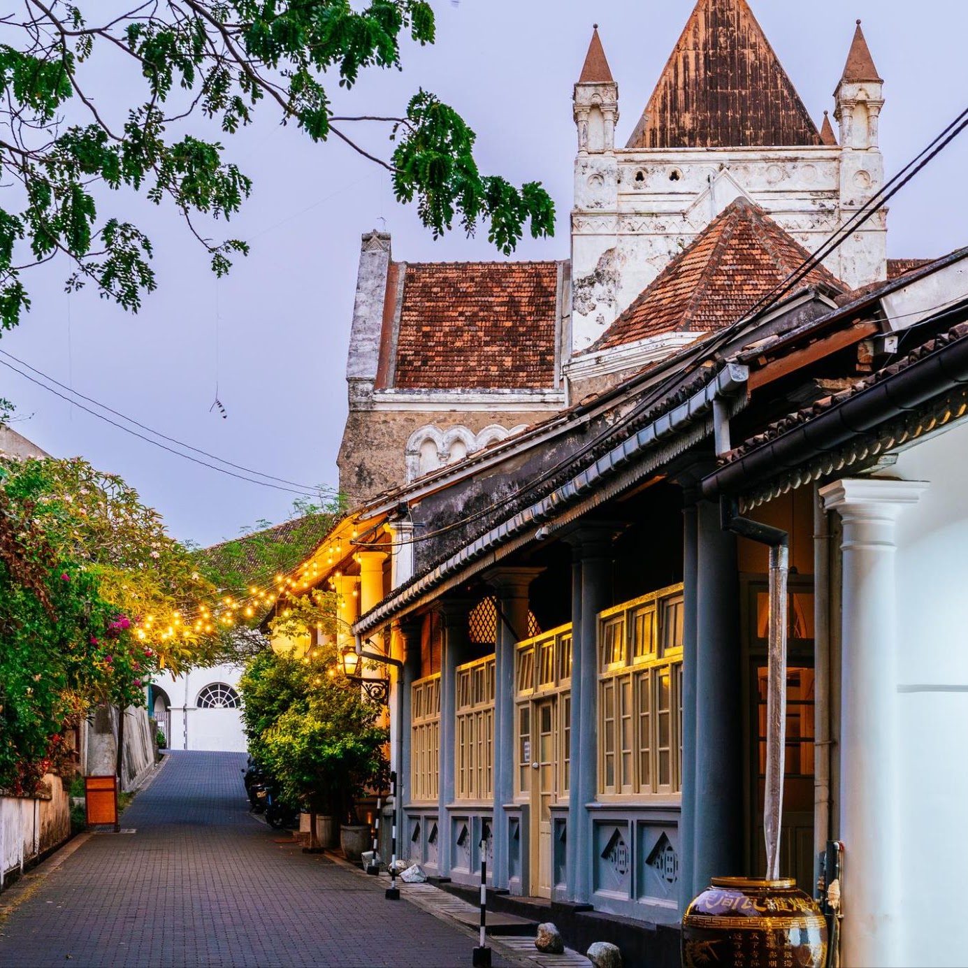 Colonial-era Church Street and Dutch architecture inside Galle Fort, Sri Lanka