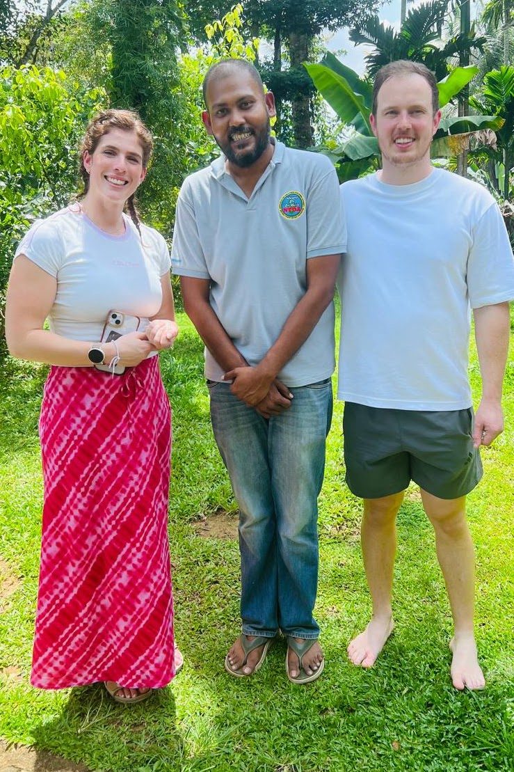 Mahesh Thilakasiri, founder of LuxSri Ceylon Travels, with guests on a private tour in Sri Lanka