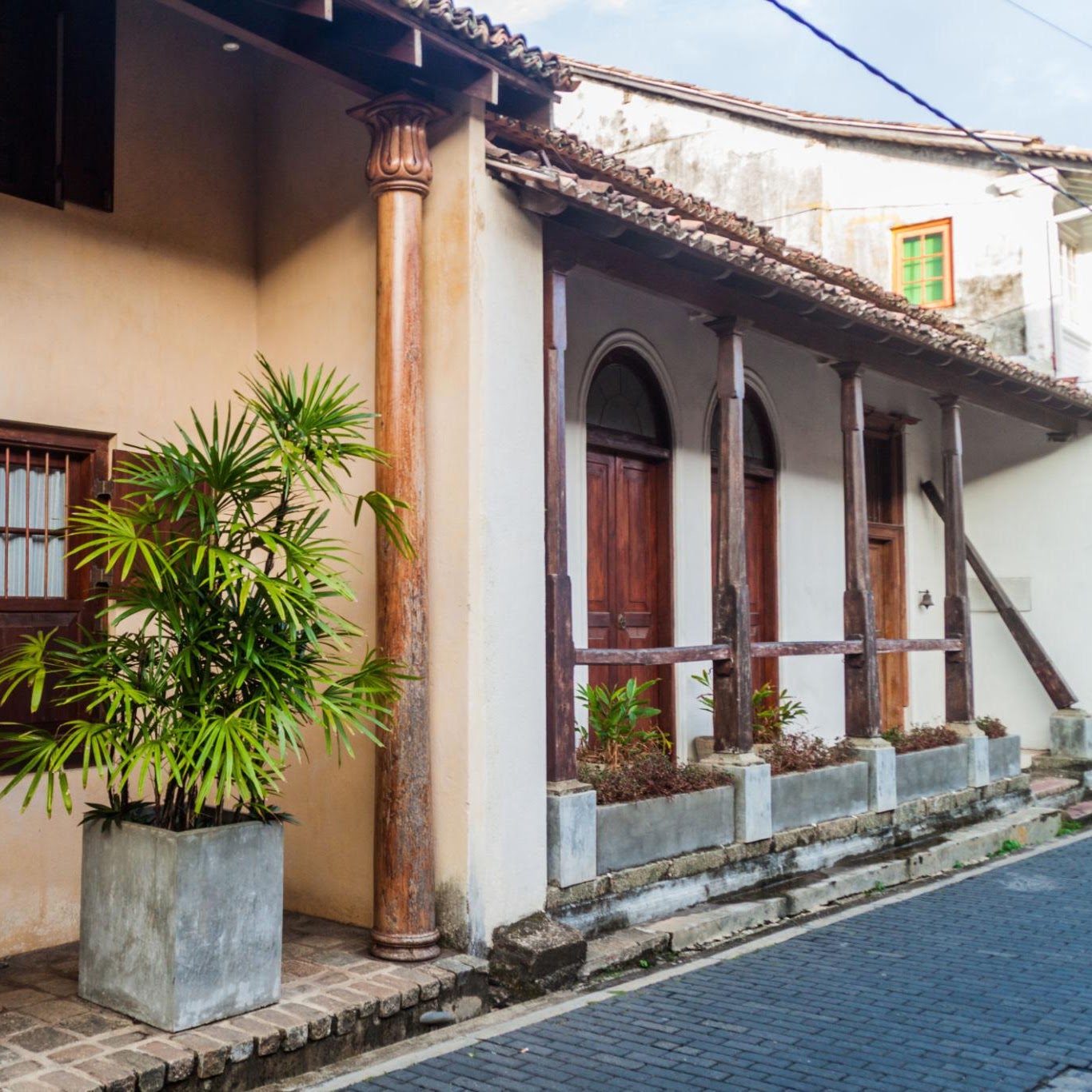 Colonial house with veranda on Rampart Street in Galle Fort, Sri Lanka